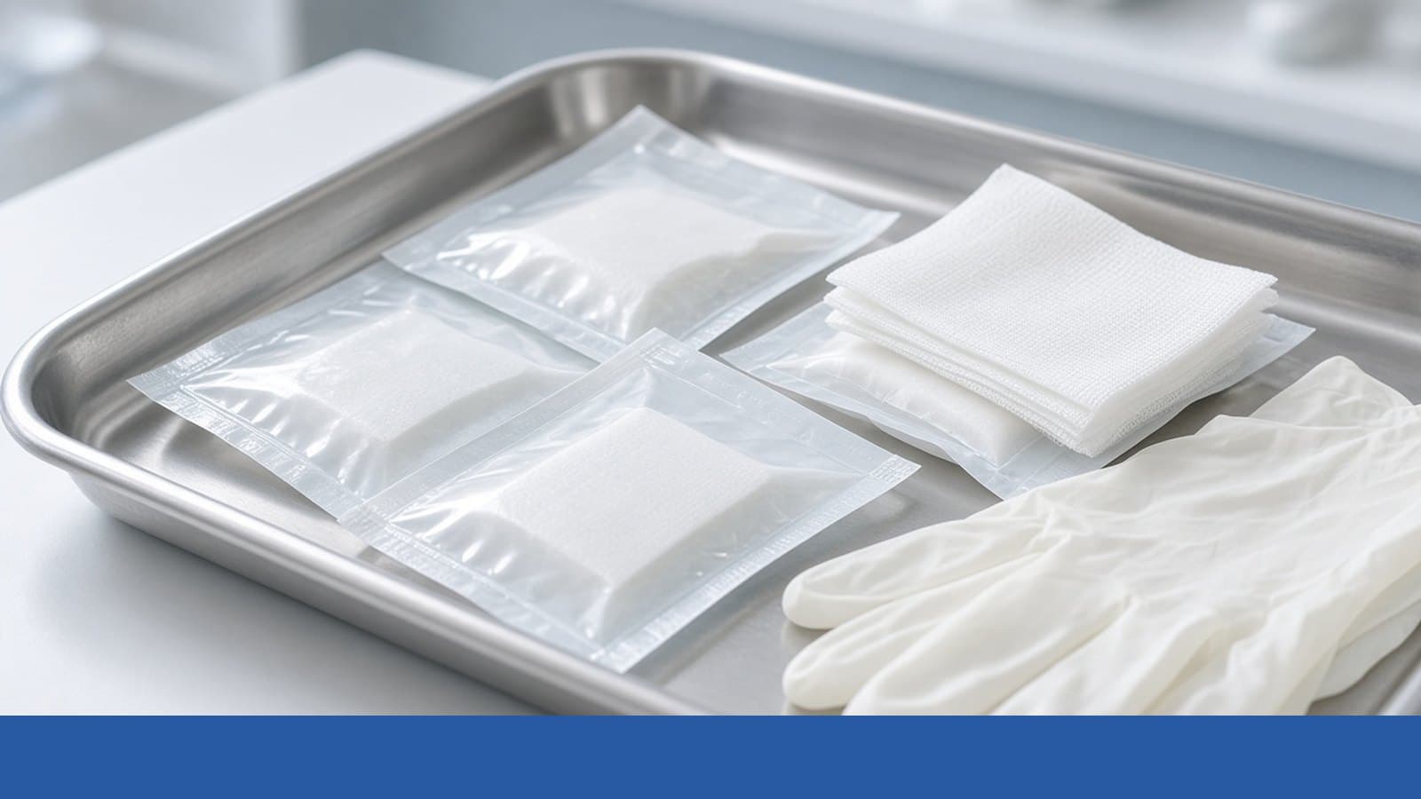 Sterile wound-care supplies on a clinical tray